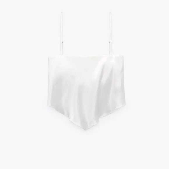 Zara White Satin Cropped Tank Top